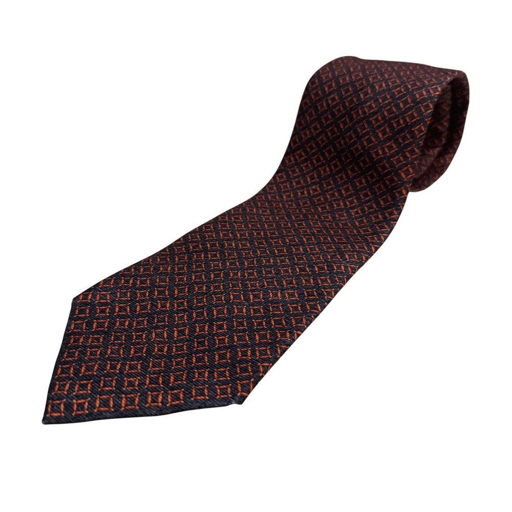BVLGARI 7 Fold Necktie Orange Gray Geometric Diamond Silk Italy Davide Pizzigoni